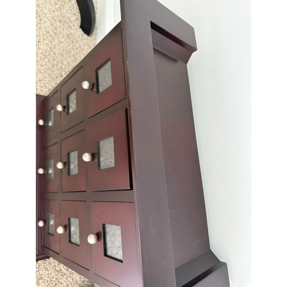 Mahogany Wood 9 Drawer Jewelry Box Apothecary Chest Wall Mount Organizer Brown